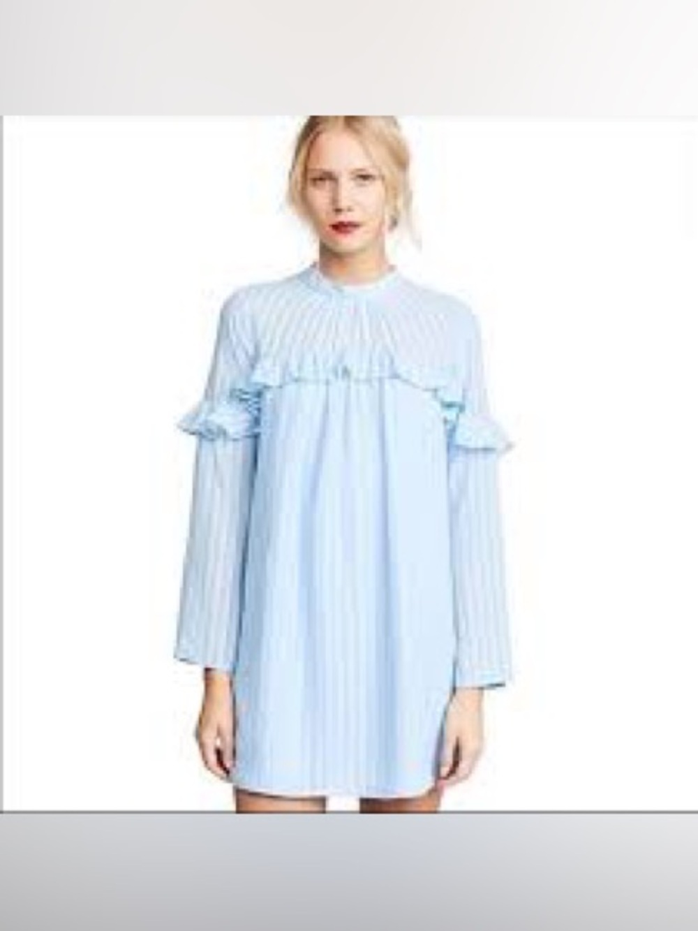 ALI & JAY Light Blue Ruffle Yoke Striped Formal Dress